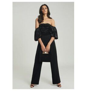 Reiss Julianna Puff Sleeve Velvet Off-Shoulder Jumpsuit